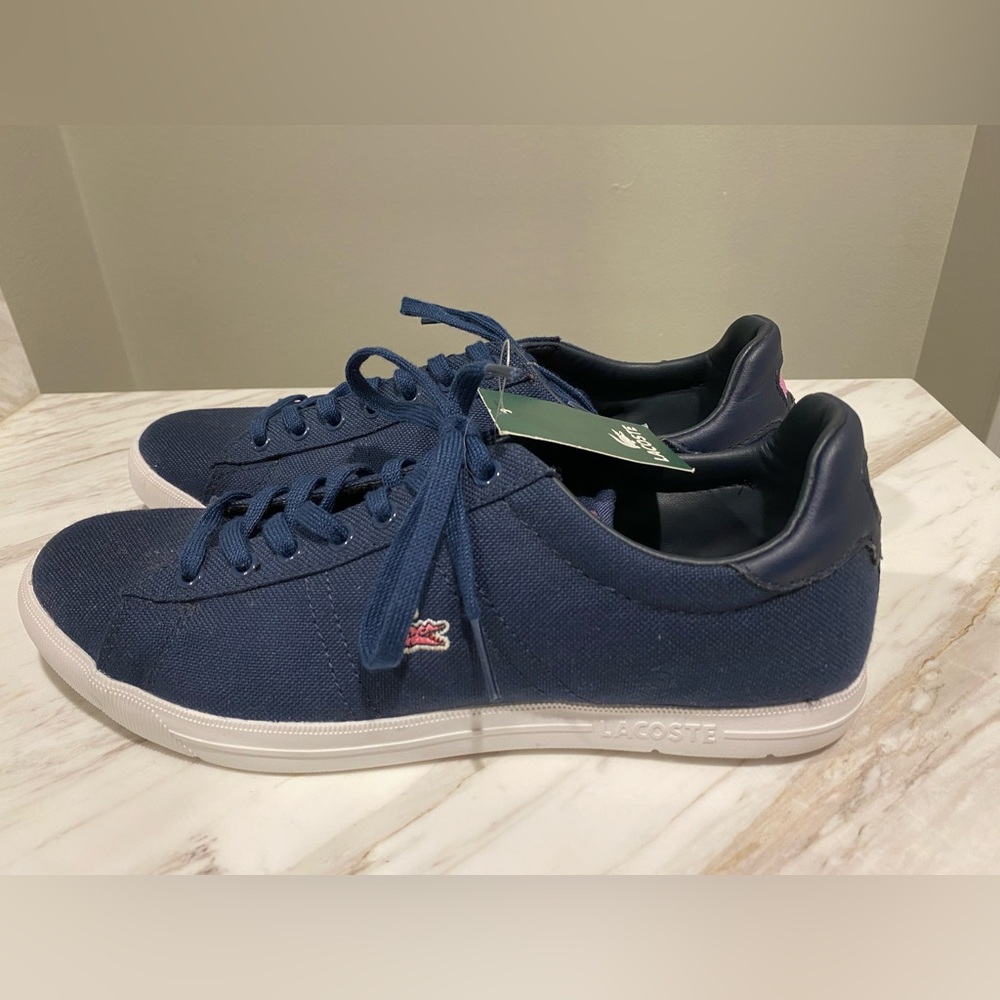 Lacoste Canvas Sneakers Womens Size 9 Blue White Logo No Box Tennis Shoes NWT - Picture 4 of 8